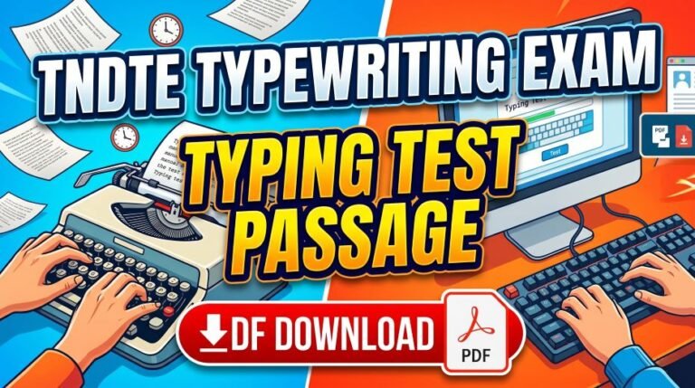 TNDTE Typewriting Exam Typing Test Passage PDF Download