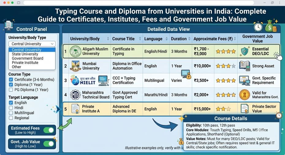 Typing Course and Diploma from Universities in India Complete Guide to Certificates, Institutes, Fees and Government Job Value