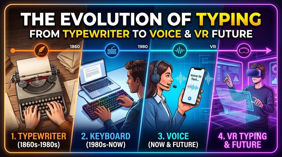 History of Typing from Typewriter to Voice and VR (Future)