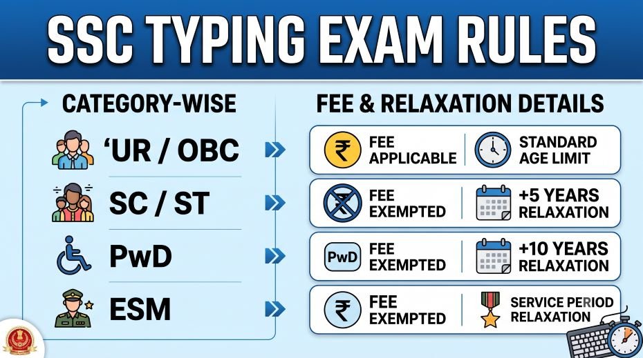 SSC Typing Exam Rules by Category (Fee & Relaxation) 3 SSC Typing Exam Rules by Category (Fee & Relaxation)