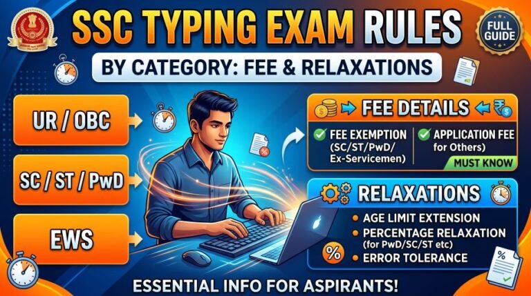 SSC Typing Exam Rules by Category (Fee & Relaxation) 8 SSC Typing Exam Rules by Category (Fee & Relaxation)