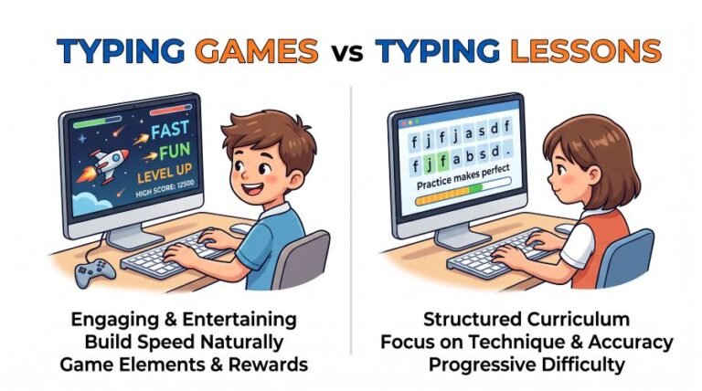 Typing Games vs Typing Lessons