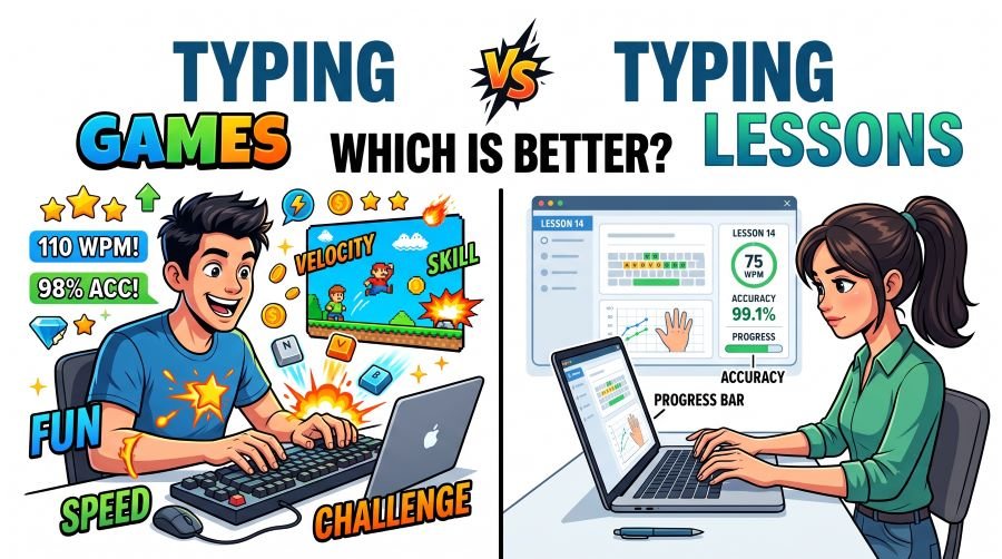 Typing Games vs Typing Lessons