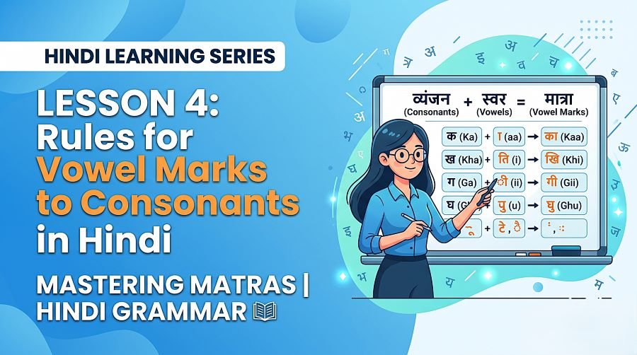 Rules for applying vowel marks to consonants in Hindi Lec 4